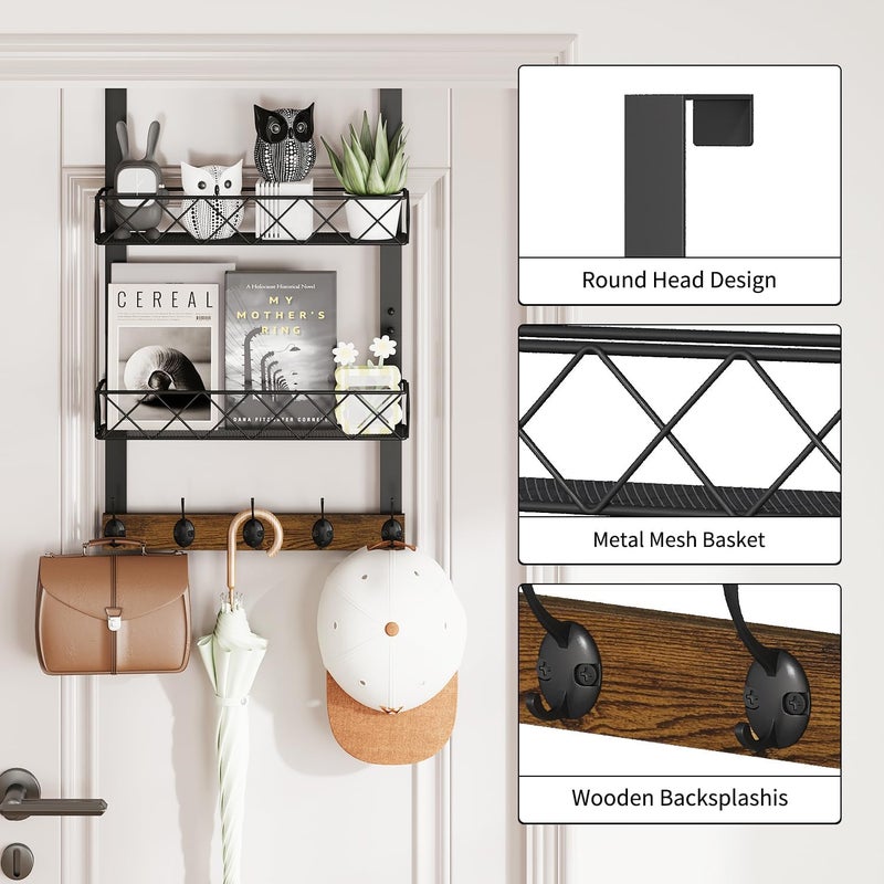 YINMIT Over The Door Hooks Organizer, Over Door Storage with 5 Hooks and 2 Mesh Baskets, Door Hanger Hook, Over The Door Towel Rack, Over Door Hanger for Bathroom, Bedroom, Kitchen - Image 4